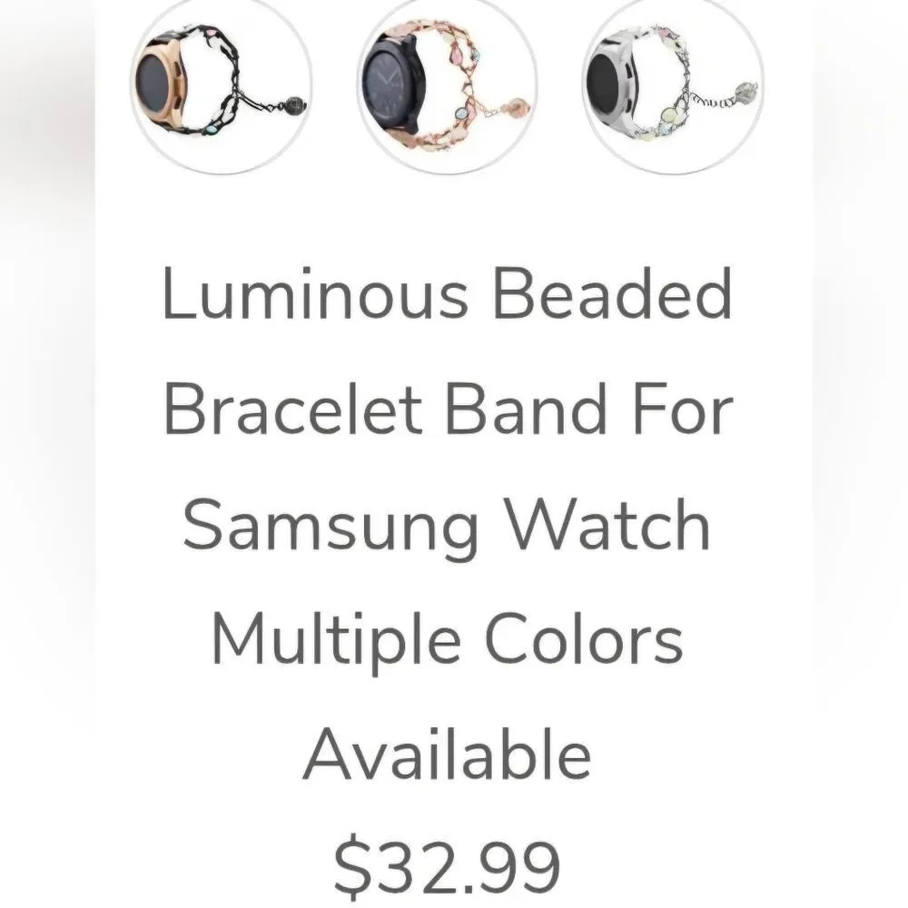 Luminous Beaded Bracelet Watchband SILVER 20mm SAMSUNG ANDROID NEW FANCY BANDS